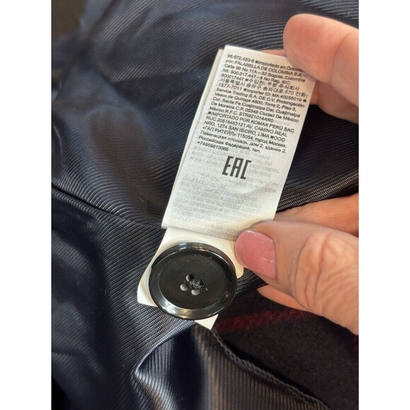 Banana Republic Melton Wool Coat Navy Blue Red Windowpane Plaid Petite XS XSP - Picture 4 of 11